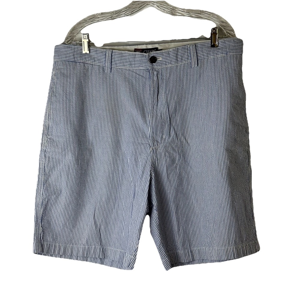 Chaps Mens Chino Board‎ Shorts Seersucker Sz 36 Blue/White Coastal Beach Preppy
